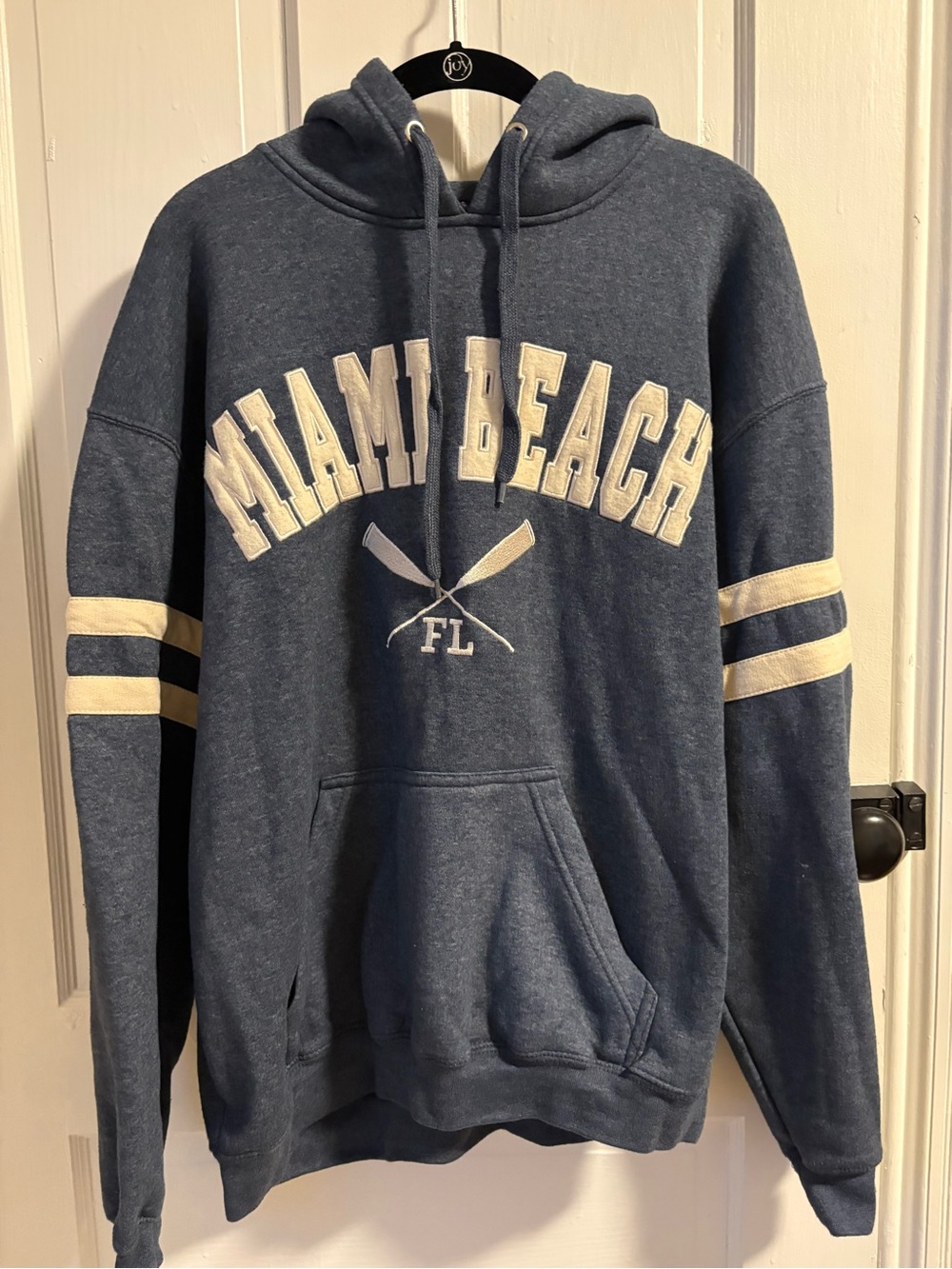 Miami Beach Navy Pullover Hoodie with Cream Accents